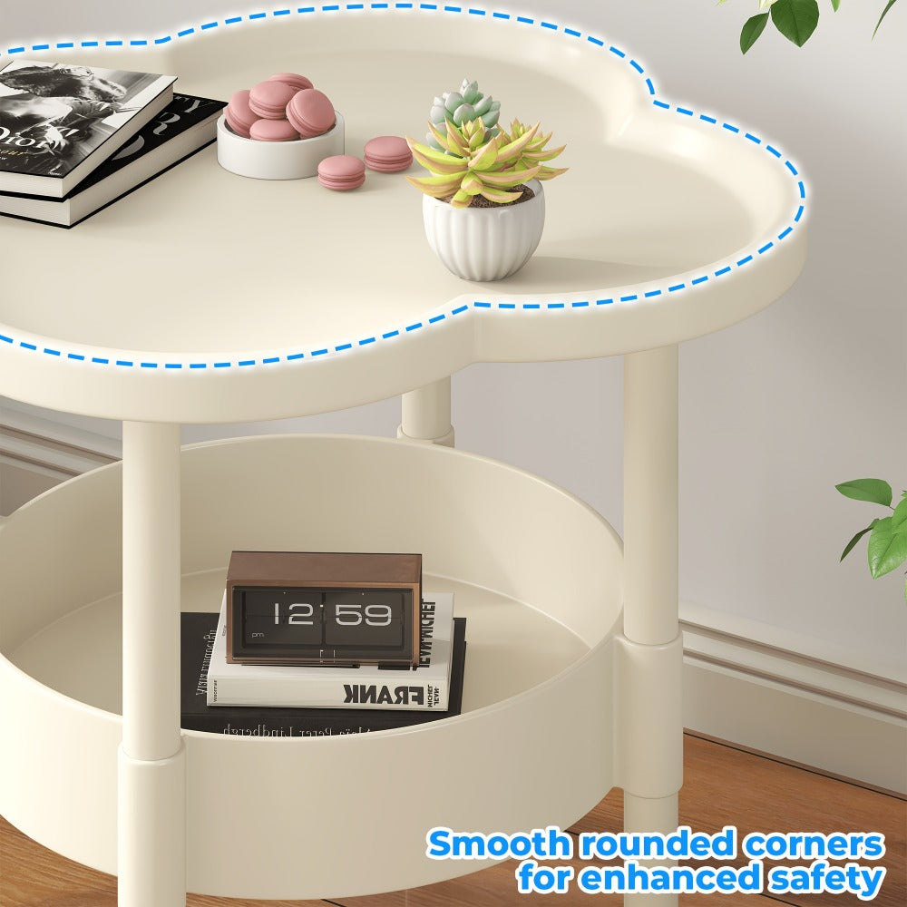 Side Table Round Flower-Shaped Two-Tier PP and PVC Design in Black, Rice White or Coffee Finish