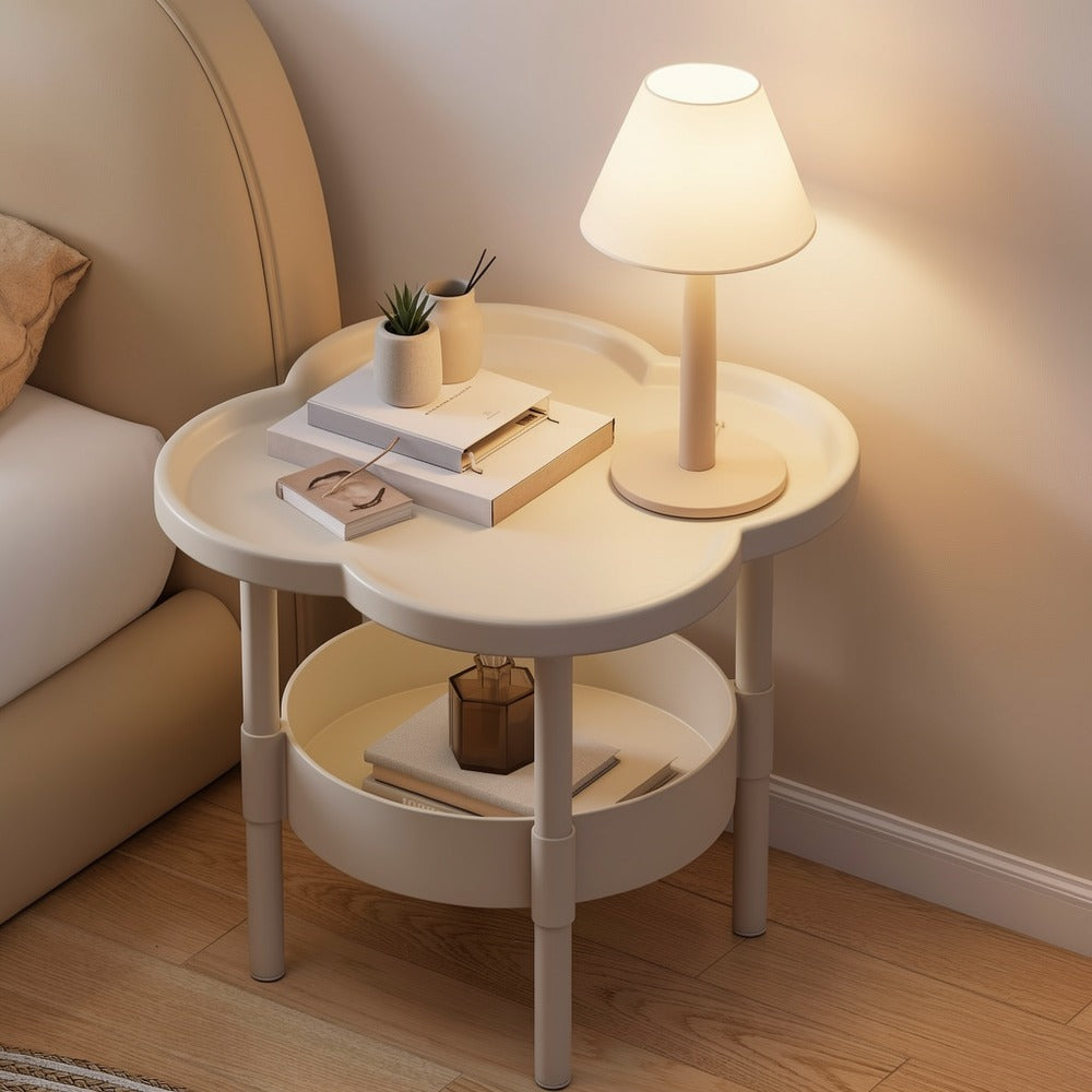 Side Table Round Flower-Shaped Two-Tier PP and PVC Design in Black, Rice White or Coffee Finish