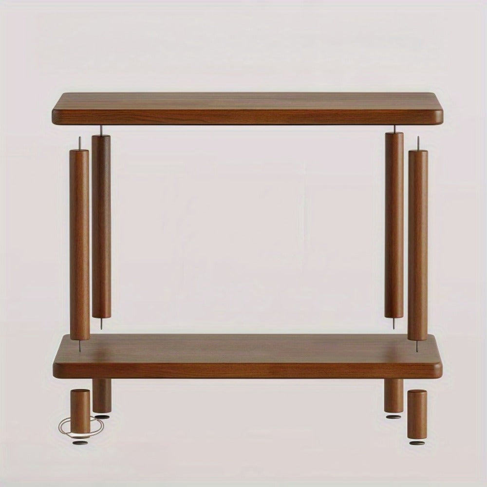 Side Table Two-Tier Marble-Look Engineered Wood Shelves with Metal Frame in Three Finish Options