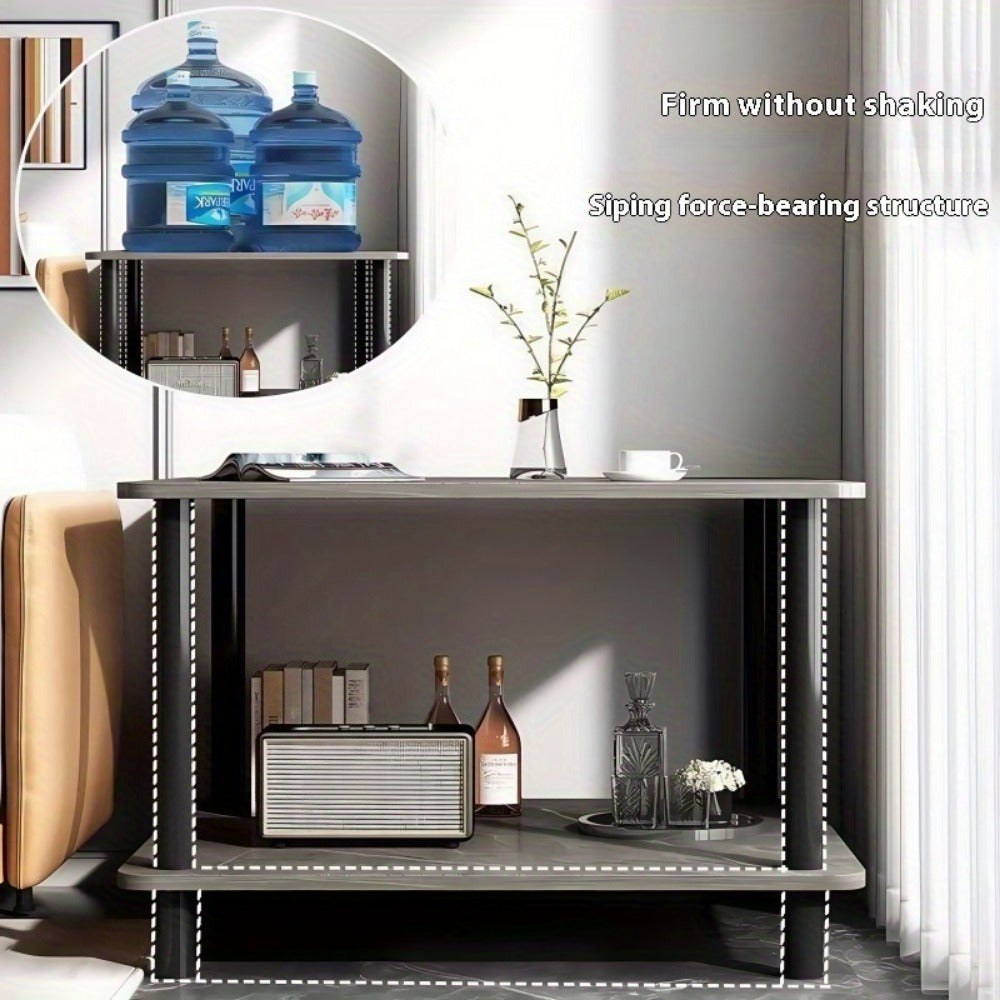 Side Table Two-Tier Marble-Look Engineered Wood Shelves with Metal Frame in Three Finish Options