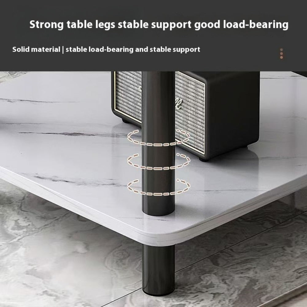 Side Table Two-Tier Marble-Look Engineered Wood Shelves with Metal Frame in Three Finish Options