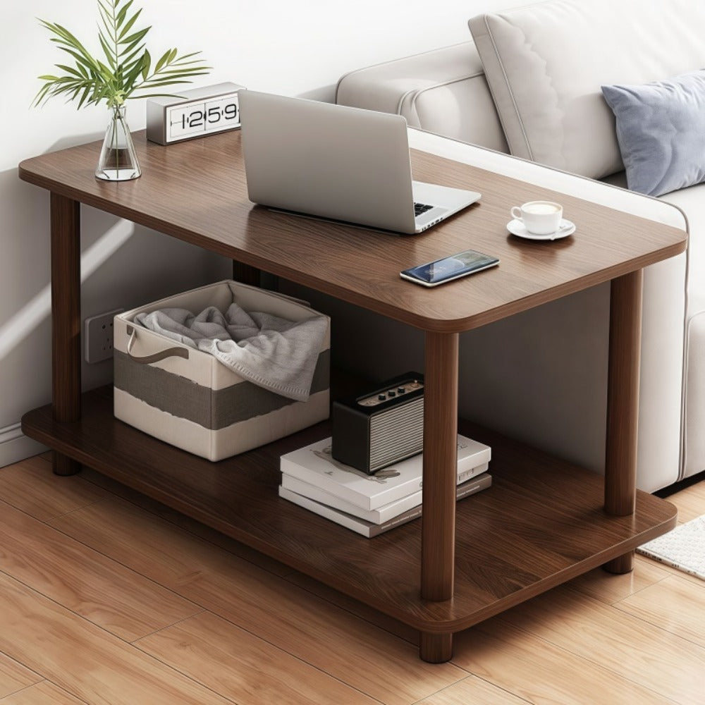 Side Table Two-Tier Marble-Look Engineered Wood Shelves with Metal Frame in Three Finish Options
