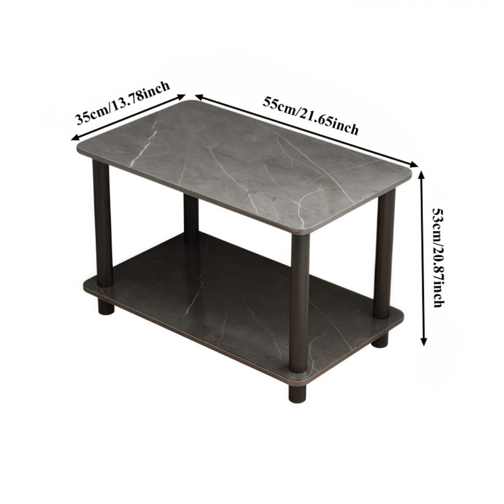 Side Table Two-Tier Marble-Look Engineered Wood Shelves with Metal Frame in Three Finish Options
