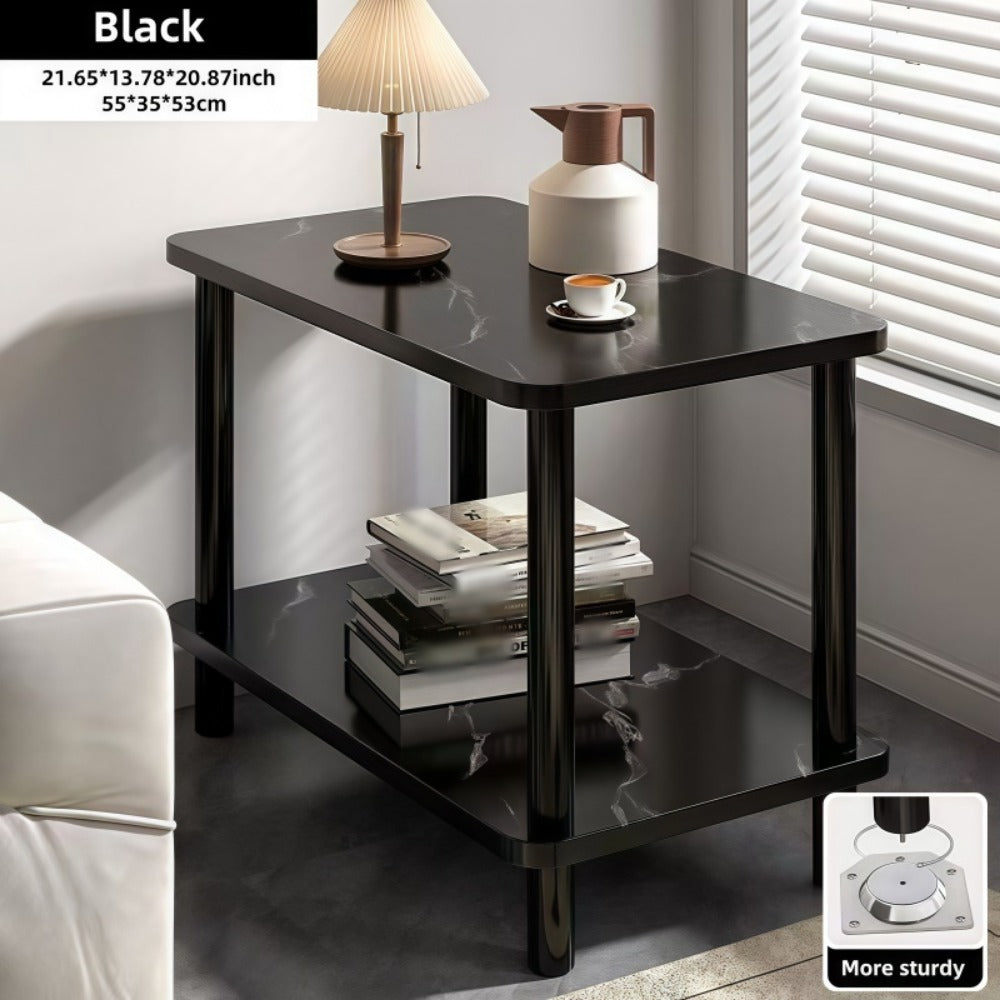 Side Table Two-Tier Marble-Look Engineered Wood Shelves with Metal Frame in Three Finish Options
