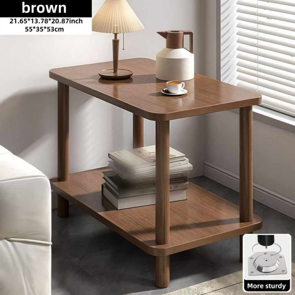 Side Table Two-Tier Marble-Look Engineered Wood Shelves with Metal Frame in Three Finish Options