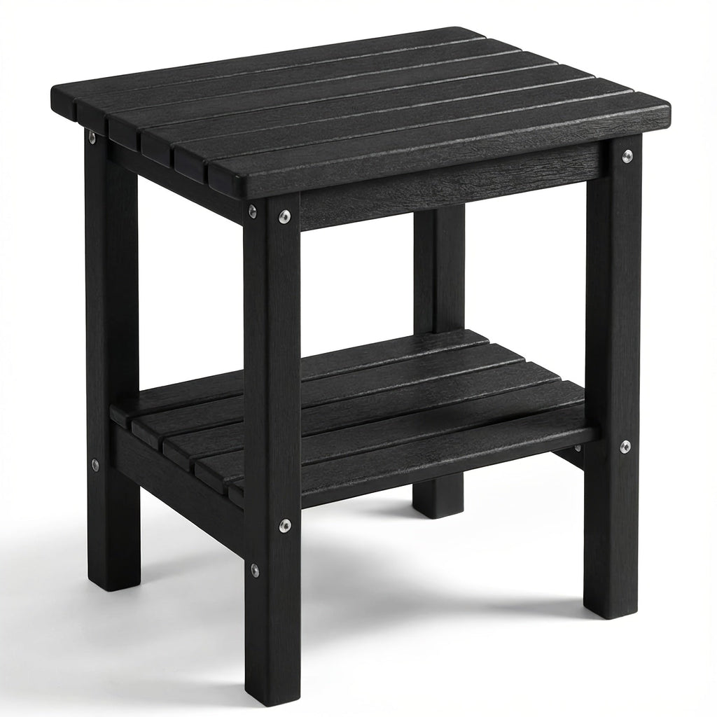 2-Tier Wood Outdoor Side Table, Outdoor Accent Table for Patio