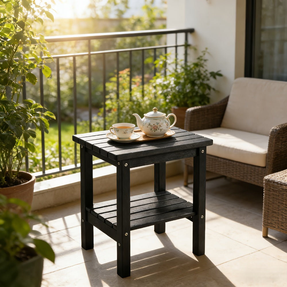 2-Tier Wood Outdoor Side Table, Outdoor Accent Table for Patio