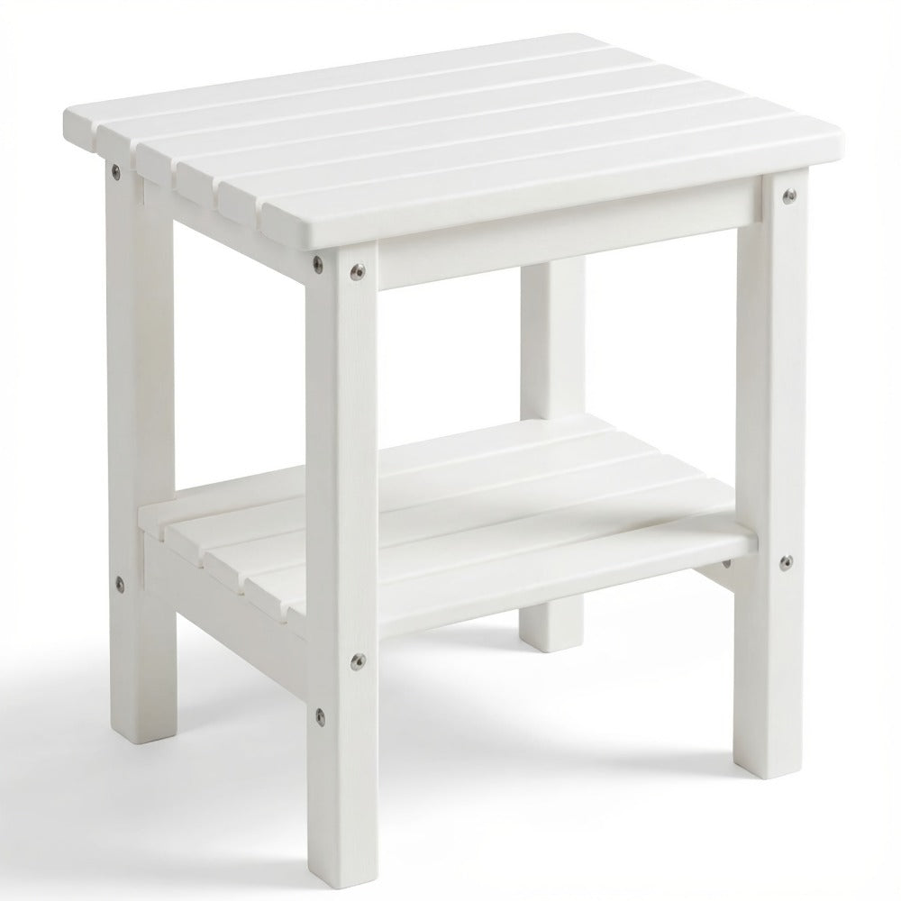 2-Tier Wood Outdoor Side Table, Outdoor Accent Table for Patio