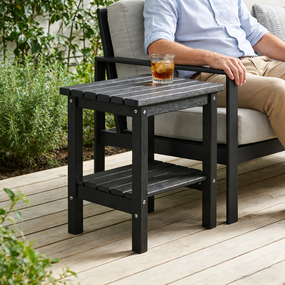 2-Tier Wood Outdoor Side Table, Outdoor Accent Table for Patio
