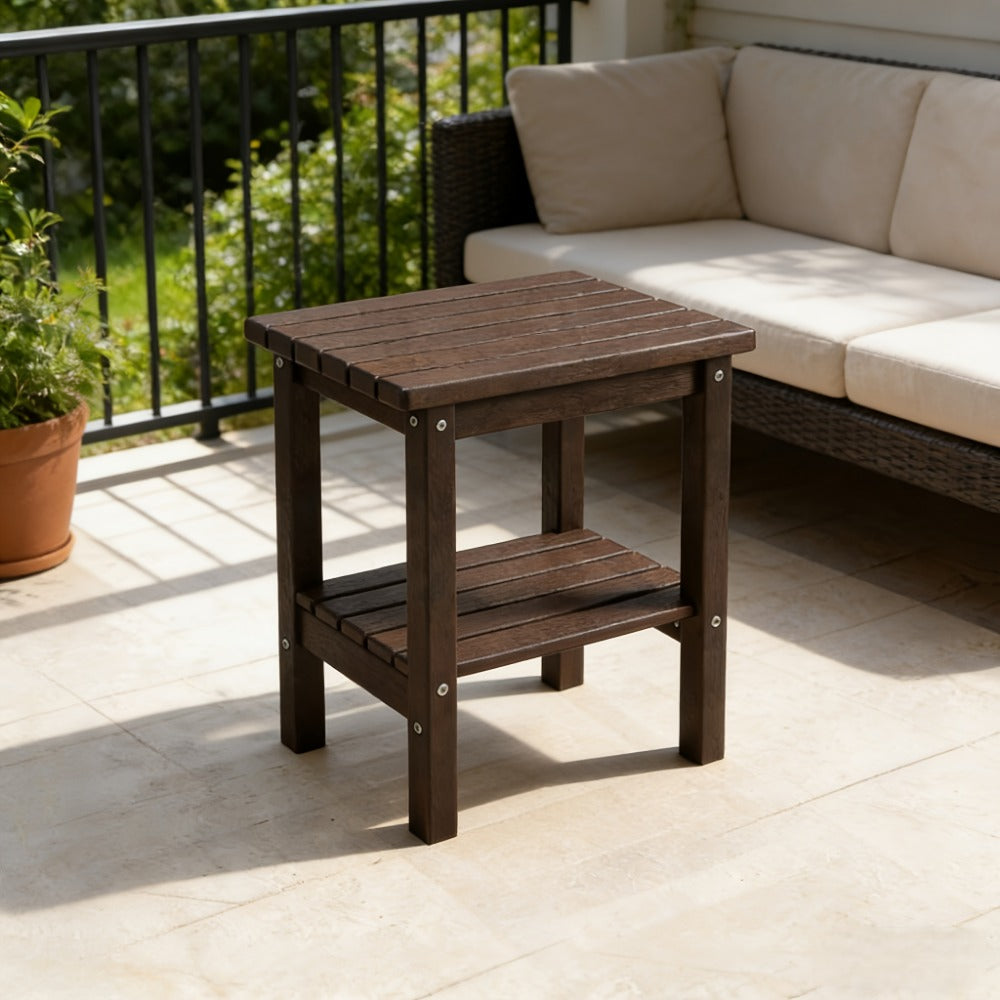 2-Tier Wood Outdoor Side Table, Outdoor Accent Table for Patio