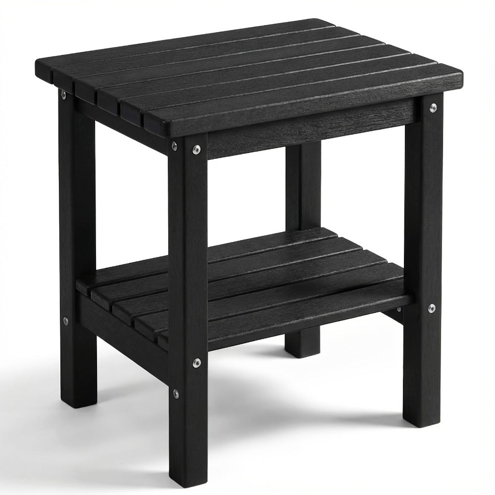 2-Tier Wood Outdoor Side Table, Outdoor Accent Table for Patio
