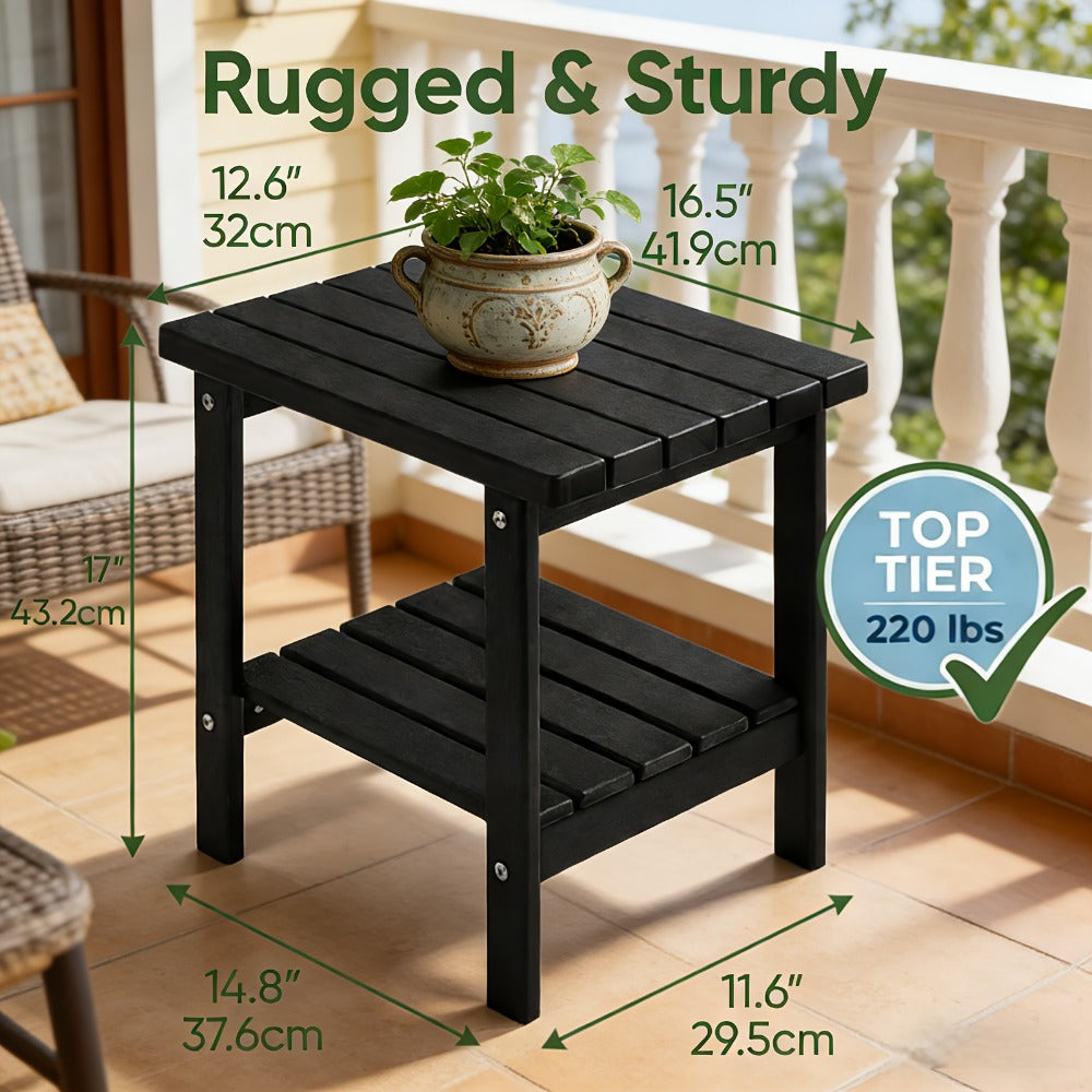2-Tier Wood Outdoor Side Table, Outdoor Accent Table for Patio