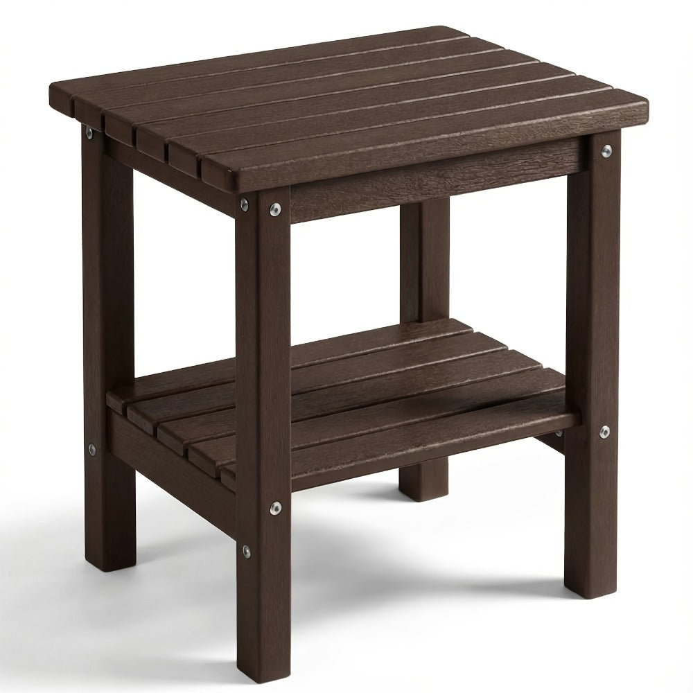 2-Tier Wood Outdoor Side Table, Outdoor Accent Table for Patio