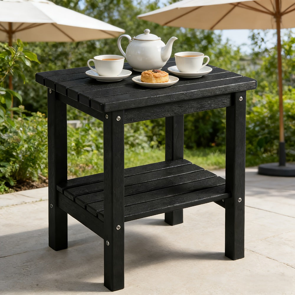 2-Tier Wood Outdoor Side Table, Outdoor Accent Table for Patio