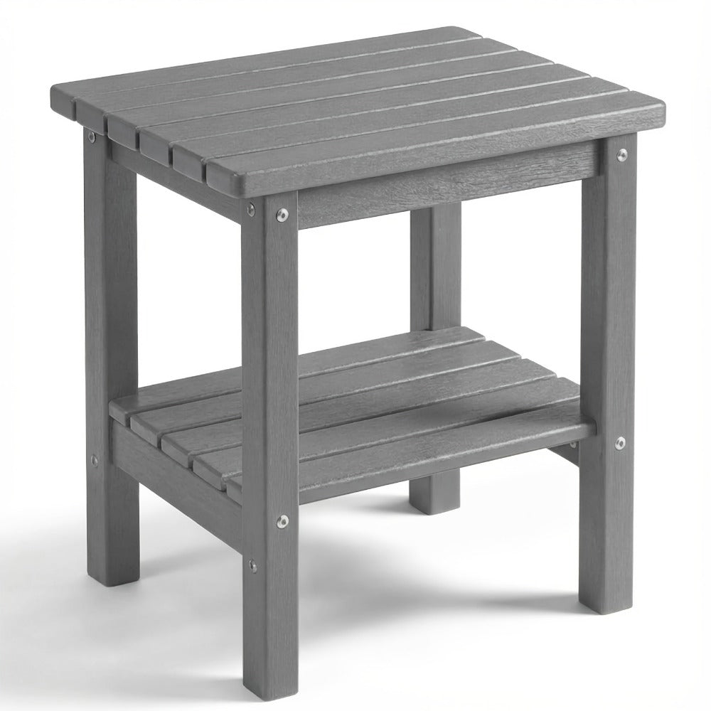 2-Tier Wood Outdoor Side Table, Outdoor Accent Table for Patio