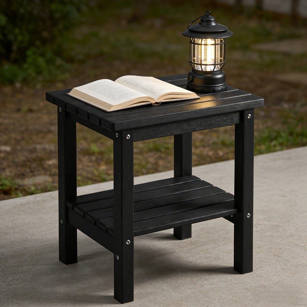 2-Tier Wood Outdoor Side Table, Outdoor Accent Table for Patio