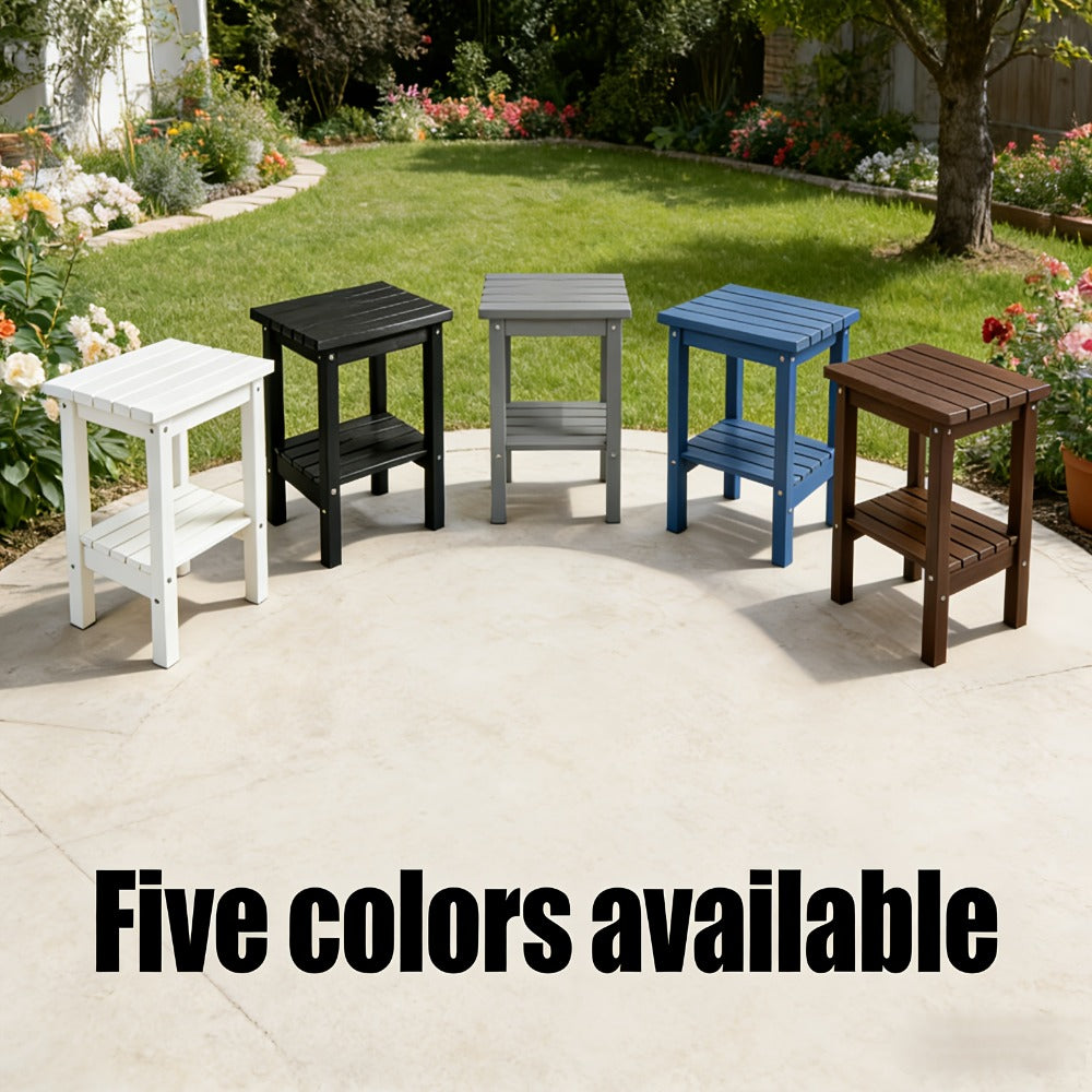 2-Tier Wood Outdoor Side Table, Outdoor Accent Table for Patio