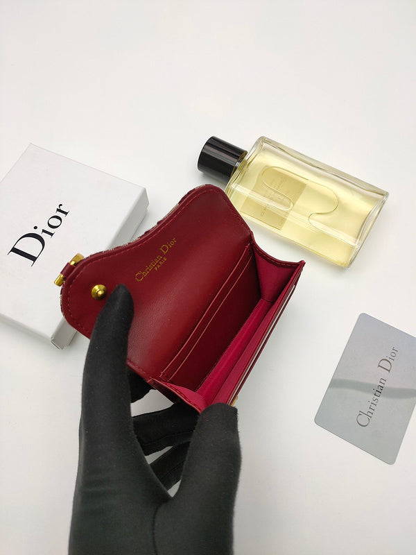 Christian Dior Saddle Card Holder – Oblique Jacquard Burgundy Red