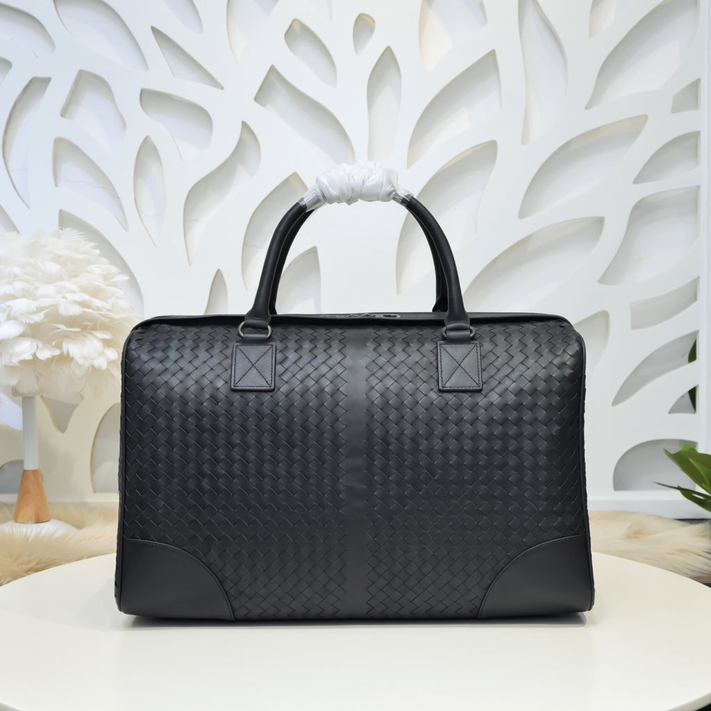 Bottega Veneta Intrecciato Woven Leather Travel Duffle Bag – Black