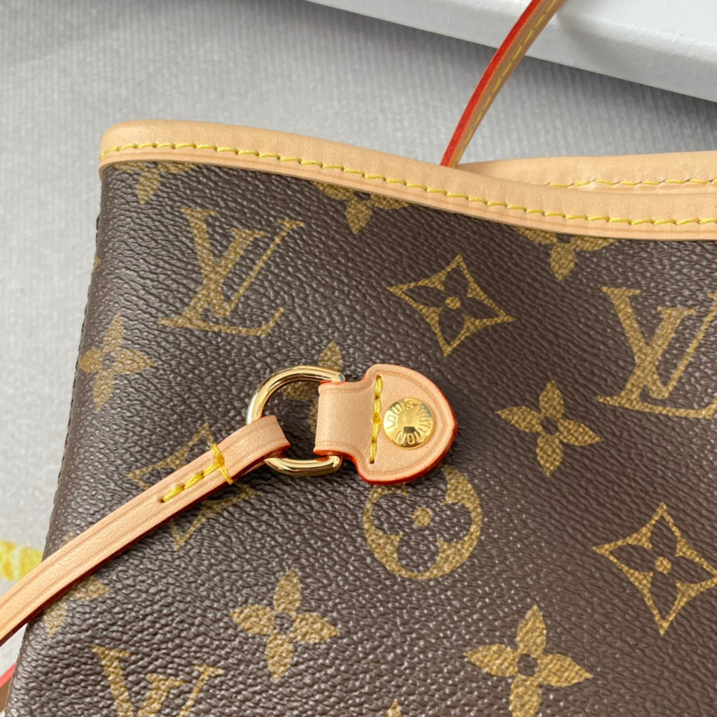 NEVERFULL MM 32 BRAUN BEIGE ROSA MONOGRAM CANVAS