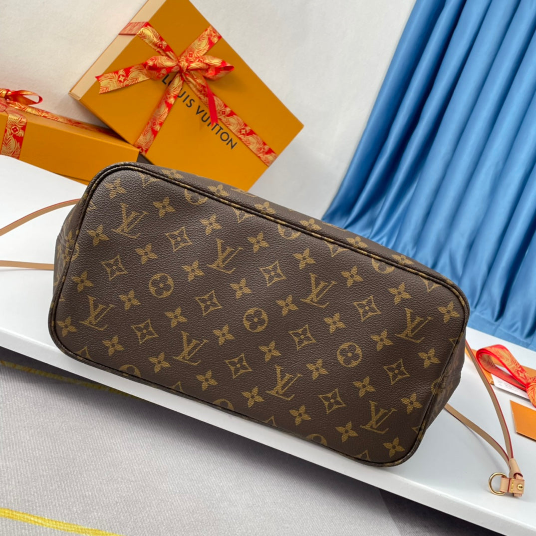 NEVERFULL MM 32 BRAUN BEIGE ROSA MONOGRAM CANVAS