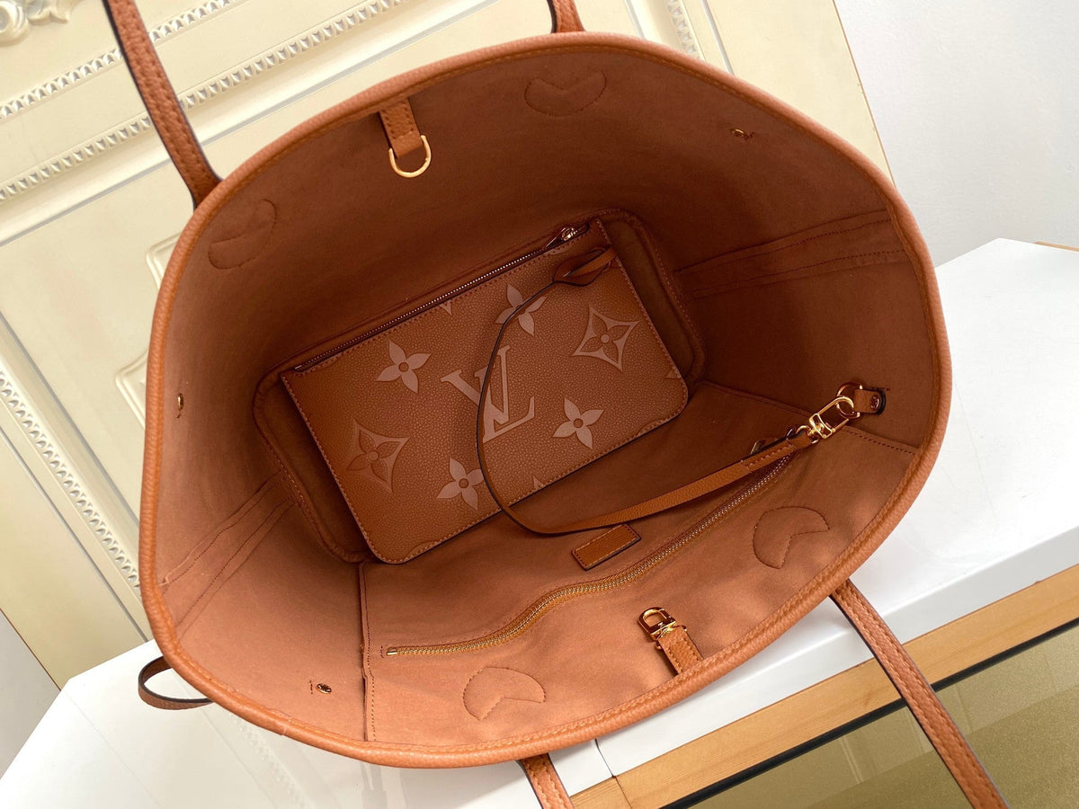 NEVERFULL MM 32 BRAUN MONOGRAM EMPREINTE LEDER