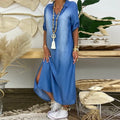 Fatima | Elegant Mid Sleeve V-Neck Plain Dress