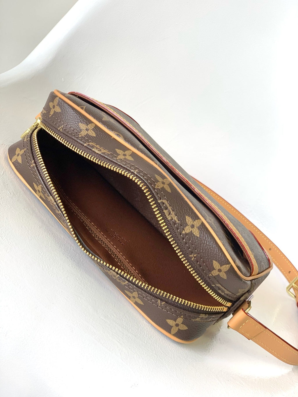 Louis Vuitton Trocadéro Mini Messenger Bag 23 – Beige Brown Monogram Coated Canvas Flap Closure Gold Hardware Adjustable Strap