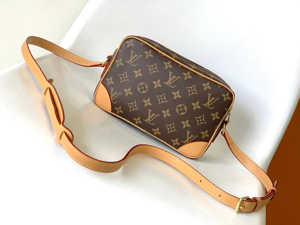 Louis Vuitton Trocadéro Mini Messenger Bag 23 – Beige Brown Monogram Coated Canvas Flap Closure Gold Hardware Adjustable Strap