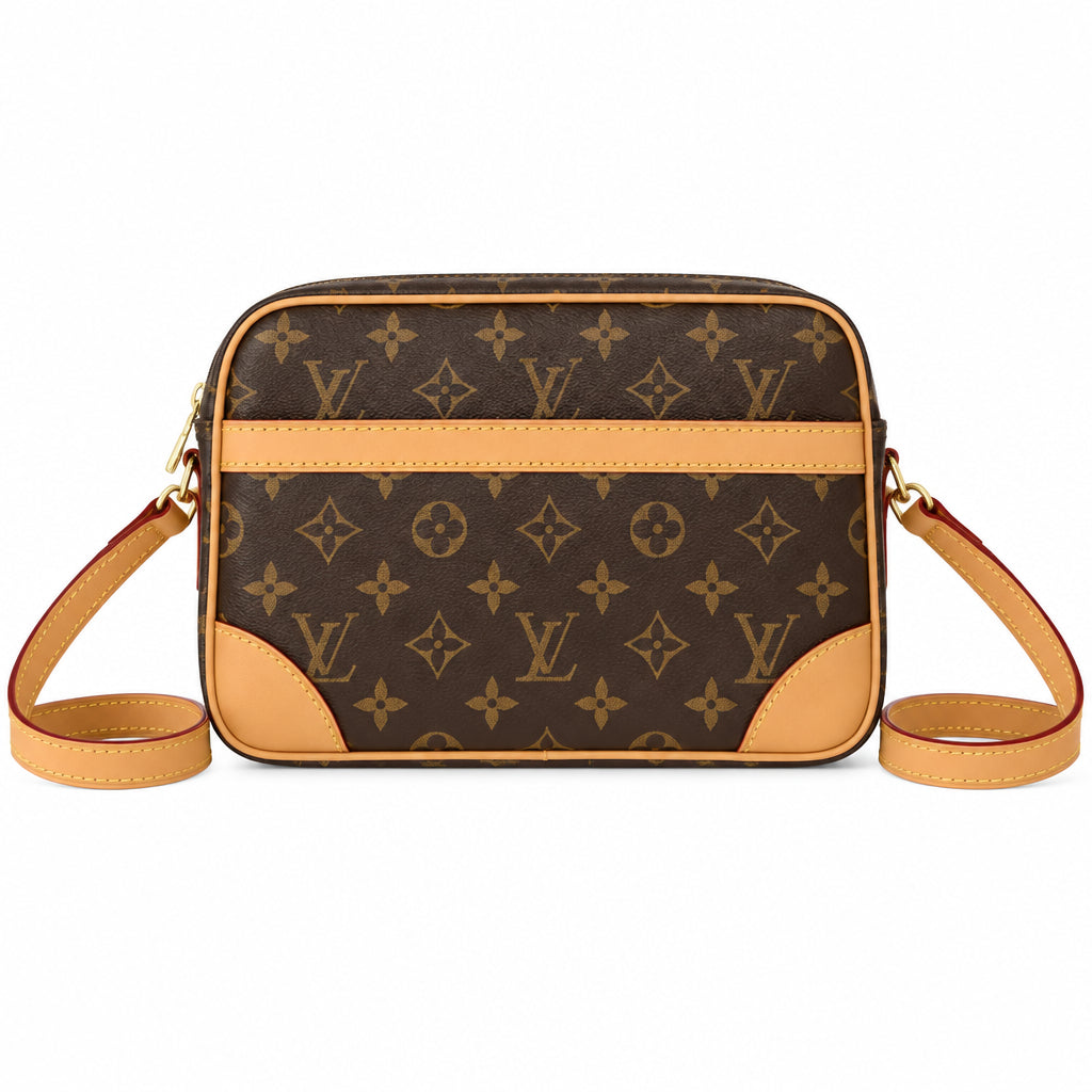 Louis Vuitton Trocadéro Mini Messenger Bag 23 – Beige Brown Monogram Coated Canvas Flap Closure Gold Hardware Adjustable Strap