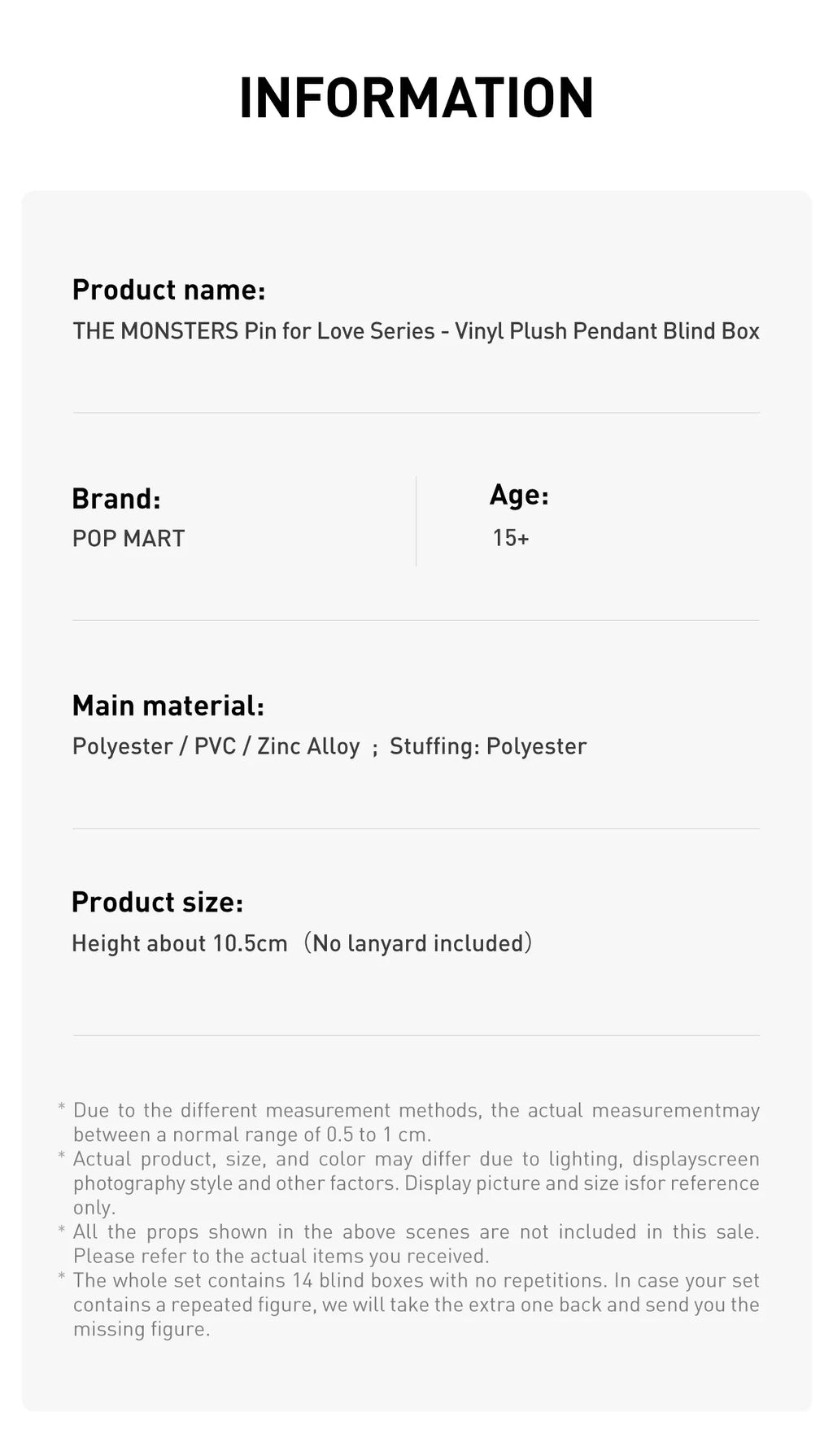 THE MONSTERS PIN FOR LOVE SERIES-Vinyl Plush Pendant Blind Box (A-M)