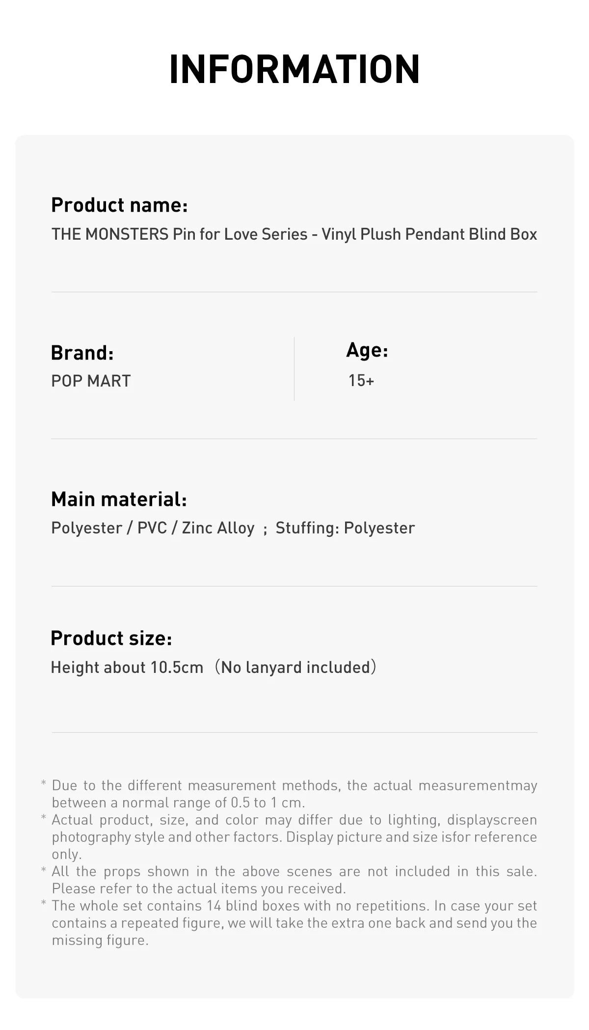 THE MONSTERS PIN FOR LOVE SERIES-Vinyl Plush Pendant Blind Box (A-M)