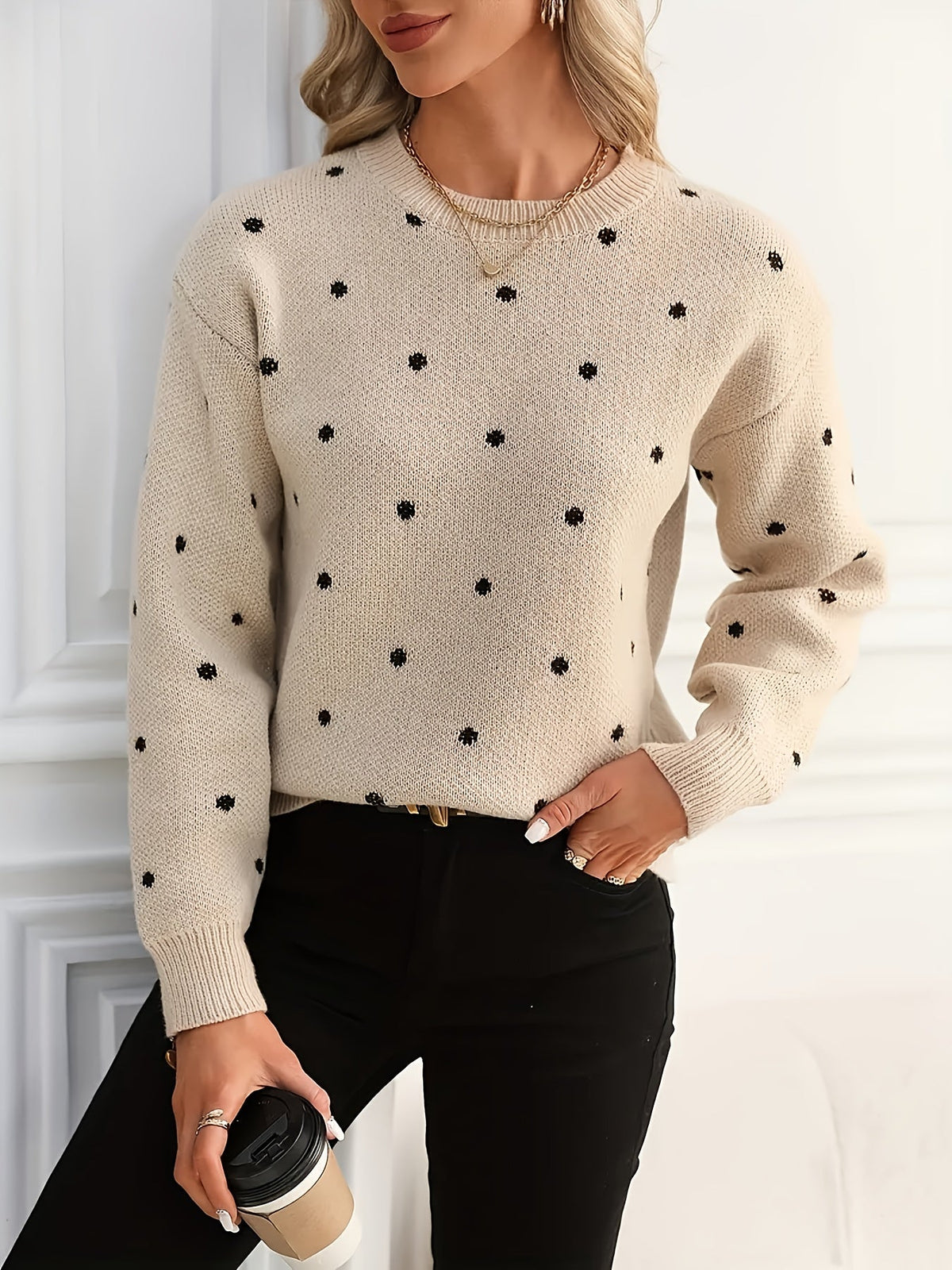 Annette | Gepunkteter Pullover mit Rundhalsausschnitt