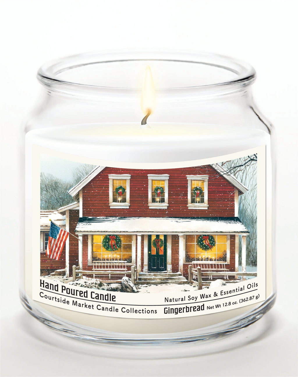 Christmas Farmhouse 12.8 Oz Candle Glass Jar with Brushed Silver Metal Lid