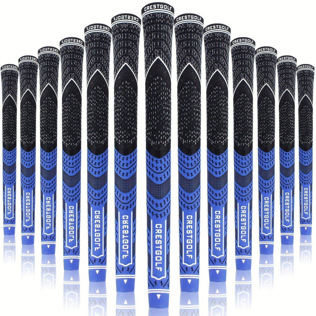 Midsize Golf Grips Set 13 Pack – All Weather Hybrid Rubber Golf Club Grips with Ecological Yarn Thread Technology, Multiple Colors, Fits Full Set of Clubs (Black, White, Red, Orange, Yellow, Blue, Gray)