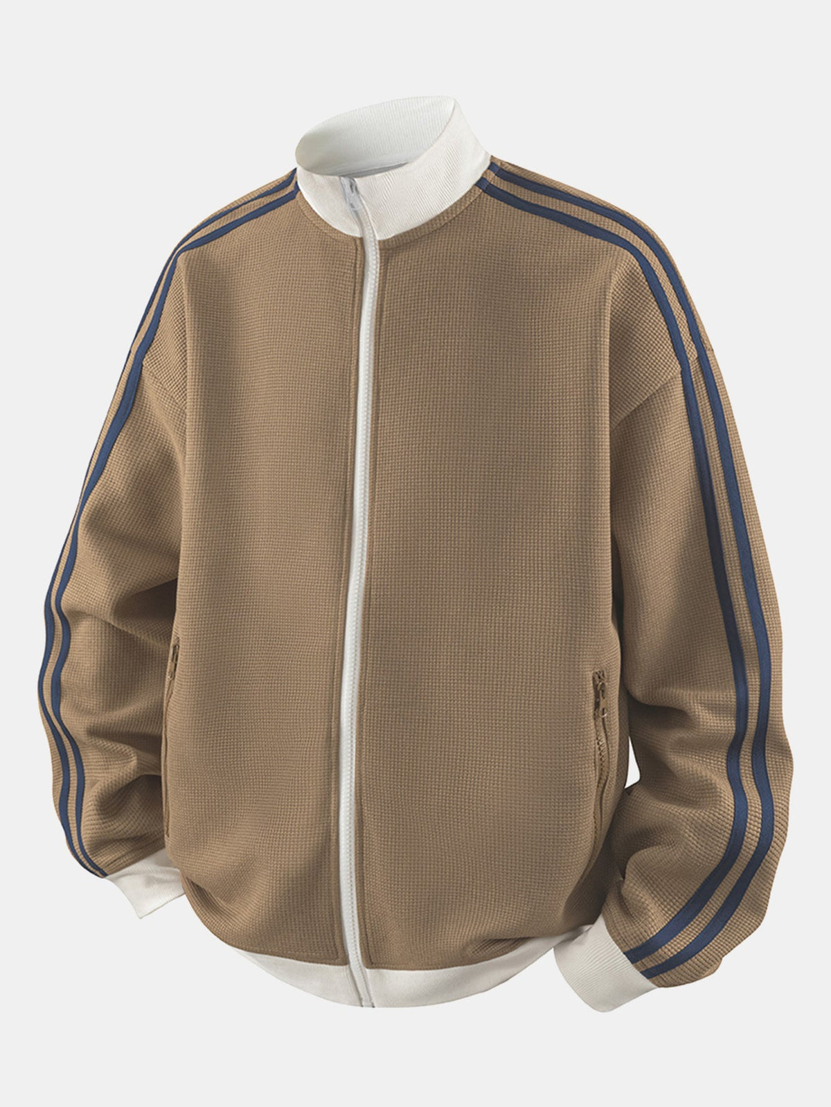 Vintage Waffle Knit Stripe Zip Up Jacket