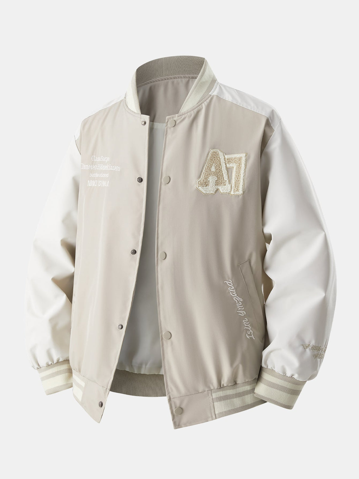Relax Fit Contrast Embroidery Baseball Jacket
