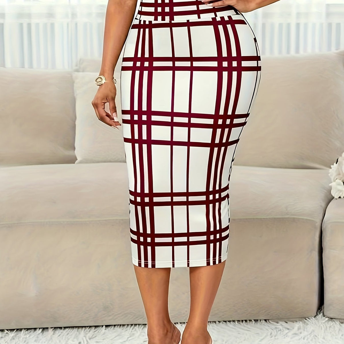 Margaret | Tailored Check Midi Skirt