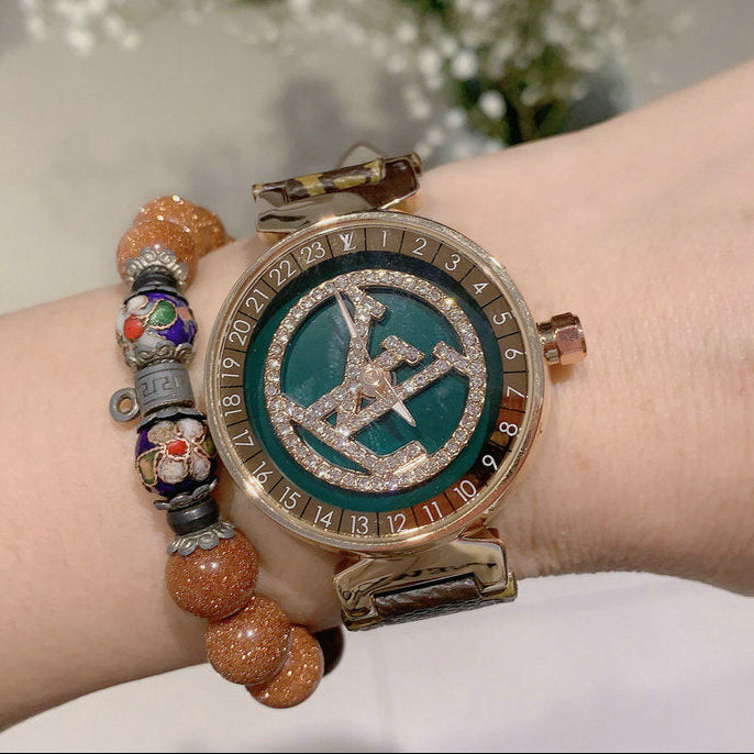 Louis Vuitton Tambour Moon Watch — Malachite & Rose Gold