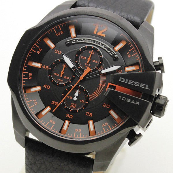 Diesel DZ4291 Mega Chief Chronograph Herrenuhr – Schwarzes Zifferblatt & schwarzes Lederarmband