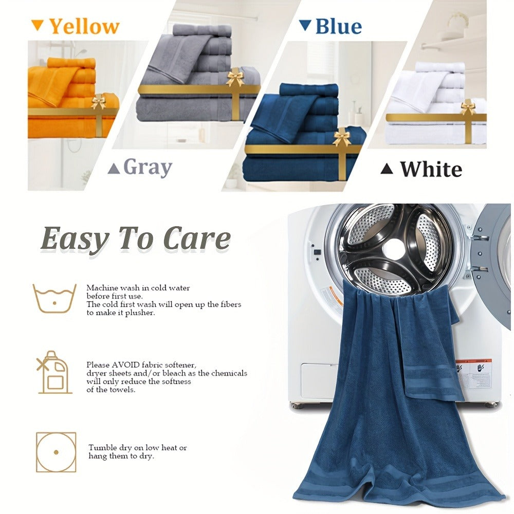 Bath Towel Set in Pure Cotton, Six or Ten Solid-Color Towels for Bathroom Routines, Gym Visits and Travel