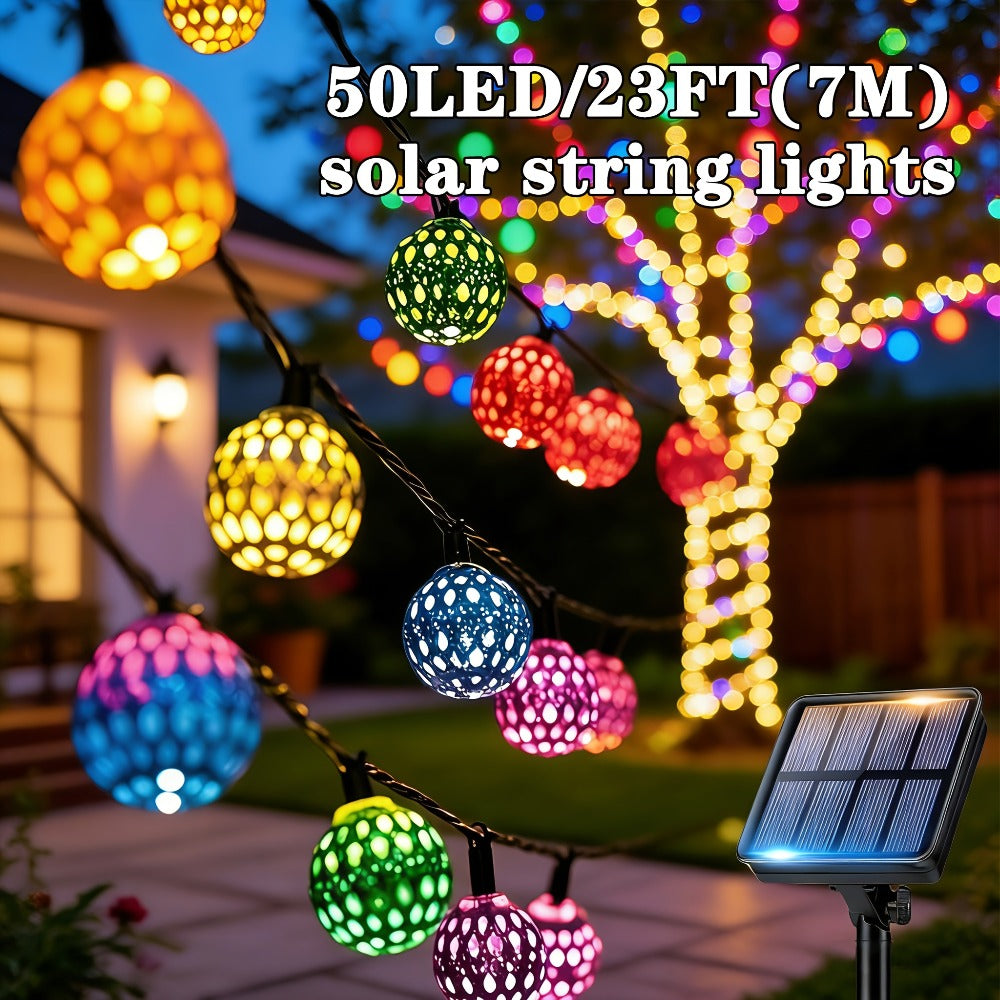 Moroccan Solar String Lights Outdoor - Metal Sphere Fairy Lights with 20/30/50 LED Beads, 8 Modes