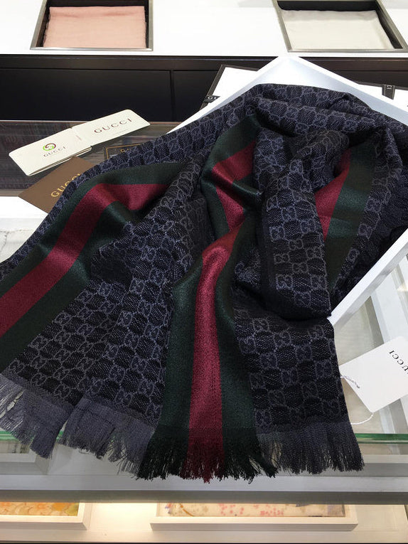 Gucci GG Monogram Web Stripe Scarf – Navy