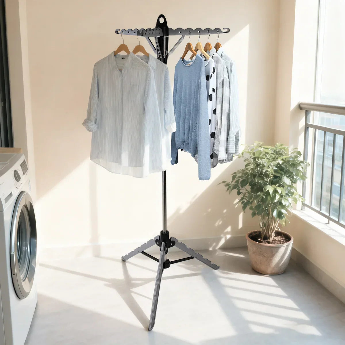 Silver Foldable Tripod Garment Drying Rack