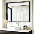 Bathroom Mirror with Rectangular Metal Frame, Horizontal or Vertical Wall Mounting in Three Finishes