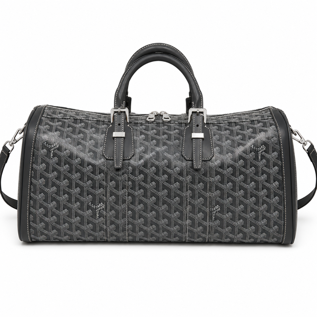Goyard Boeing 55 Travel Bag – Black Goyardine Canvas Black Leather Silver Hardware