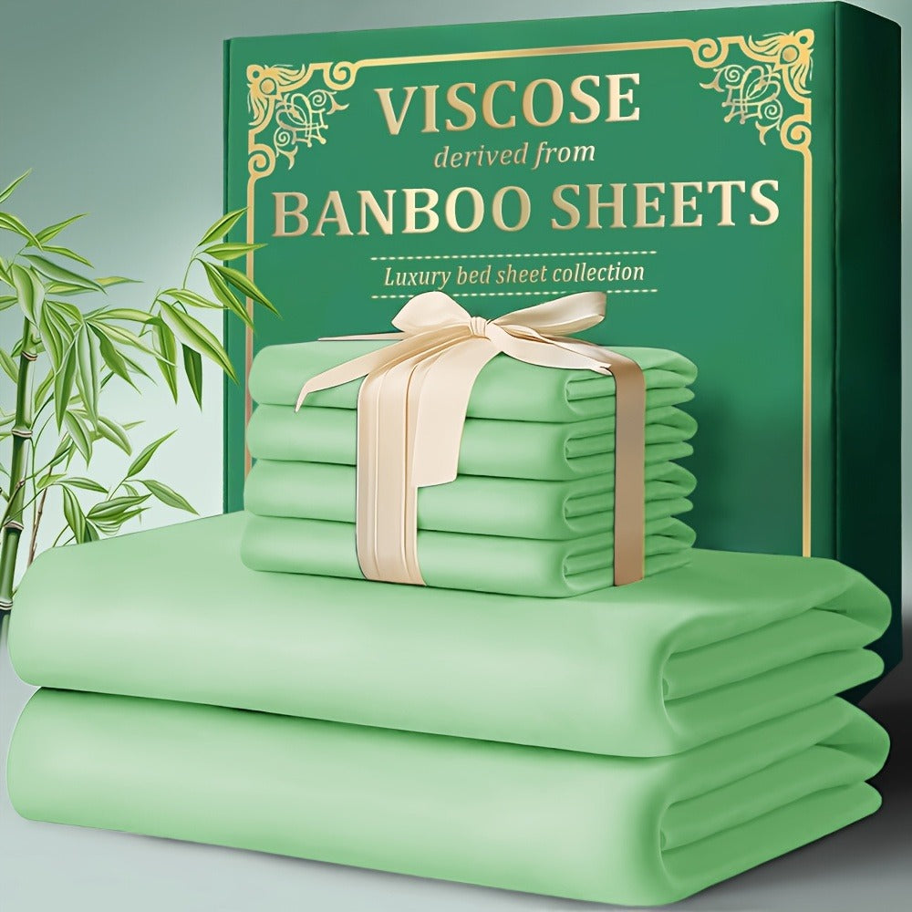 Bamboo Fitted Sheet Set 4-Piece Deep Pocket 18"-24", 2200TC Ultra- Cool Breathable Bed Sheets, Anti-Shrink Fade-Resistant