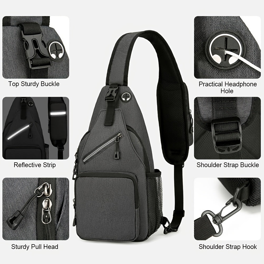 Sling Bag Two-Pack in Dark Gray and Light Gray Oxford Cloth with Crossbody Chest Carry and Zippers