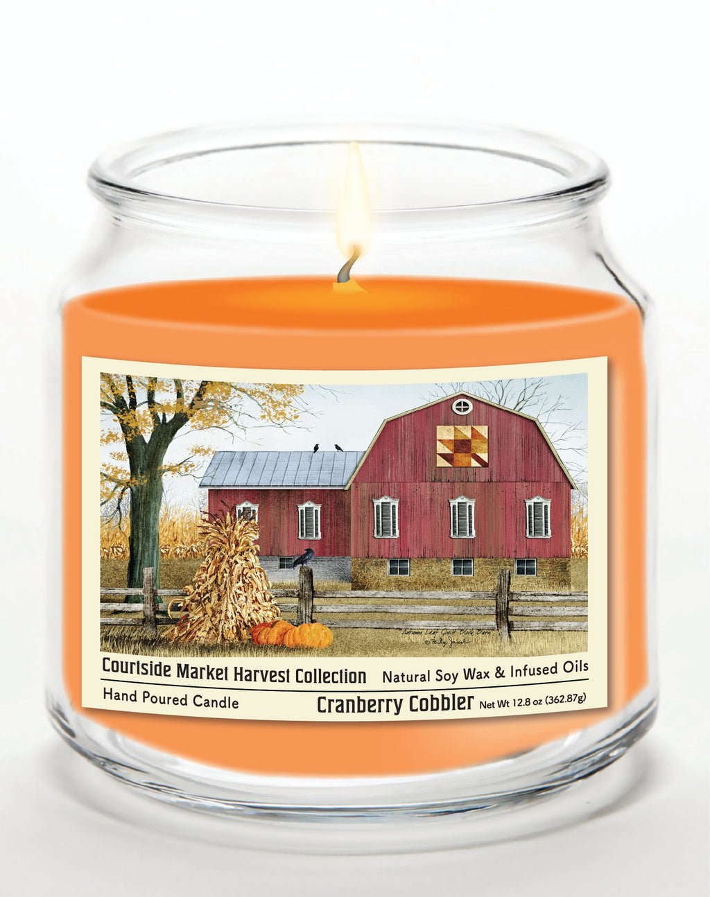 Harvest Collection Red Barn 12.8 Oz Candle Glass Jar with Brushed Silver Metal Lid