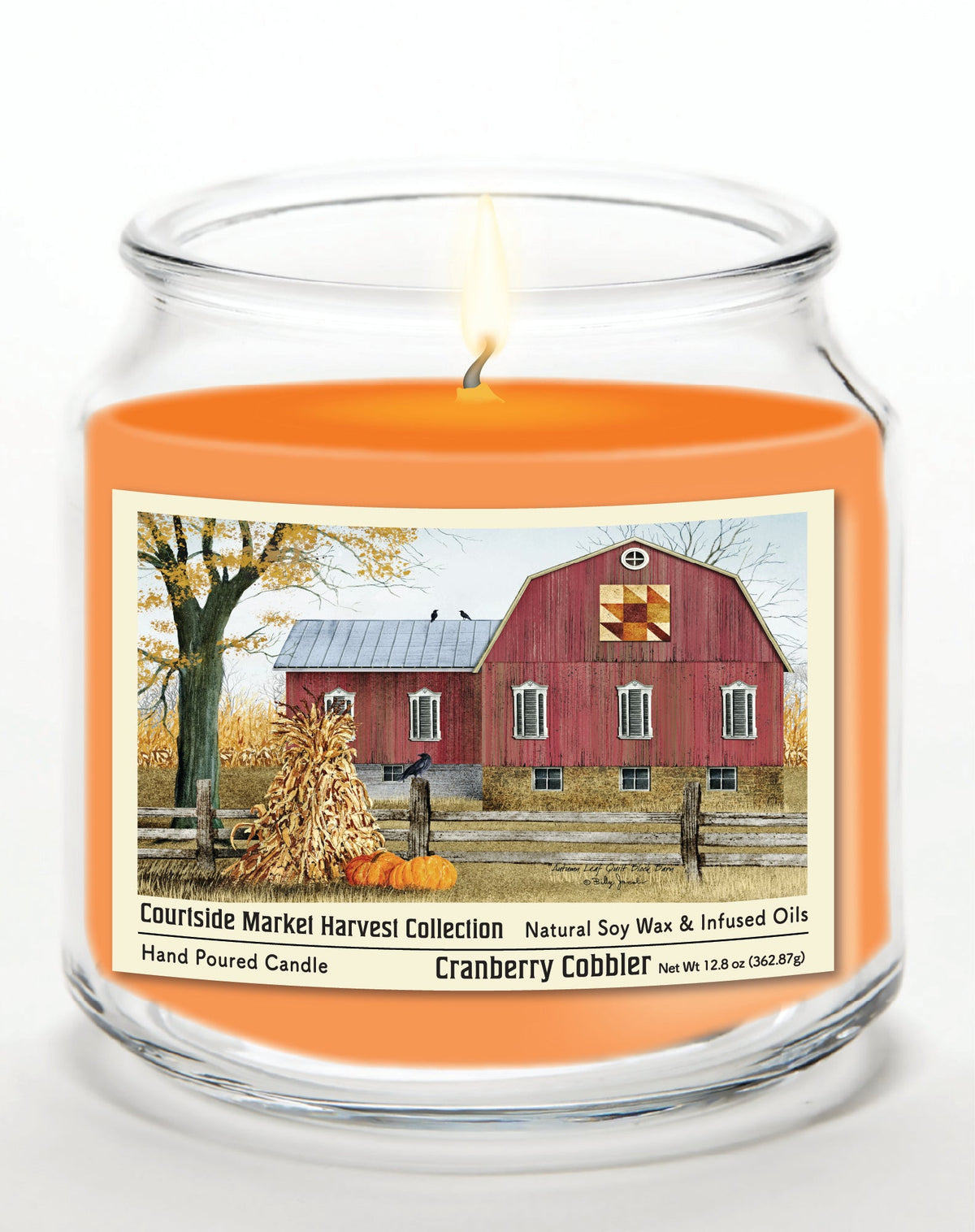 Harvest Collection Red Barn 12.8 Oz Candle Glass Jar with Brushed Silver Metal Lid